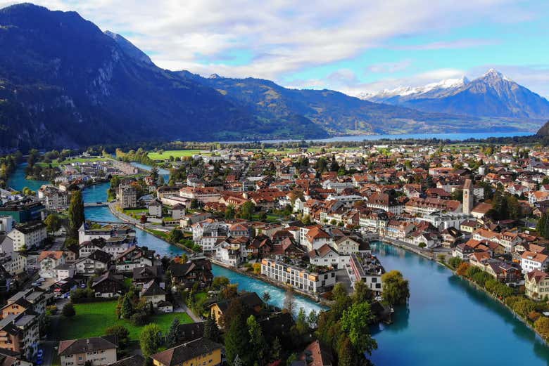 Panoramic view of Interlaken, in the Swiss Alps